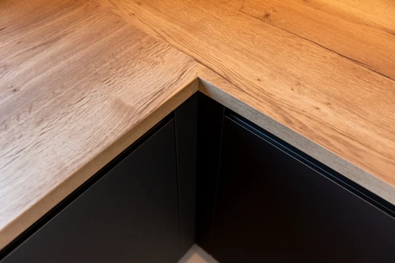 detail kvalitnej pracovnej dosky v čiernej kuchyni Močenok