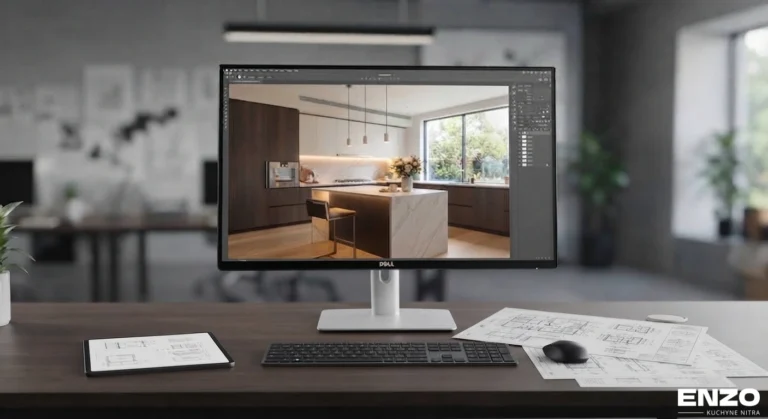 Profesionálny 3D návrh interiéru a kuchyne na monitore v Kuchyne ENZO Nitra